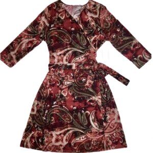 NEW w/ Tags Lularoe Michelle Wrap Dress Deep Red Paisley Floral Fall NWT